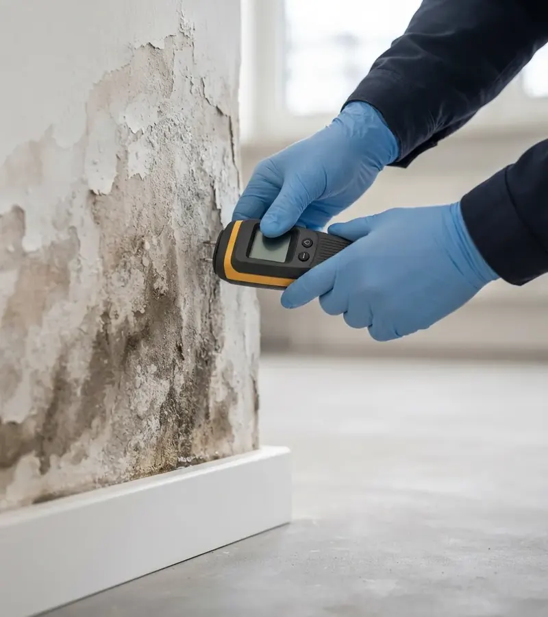 Muro con umidità di risalita e distacco dell'intonaco a Fiumicino